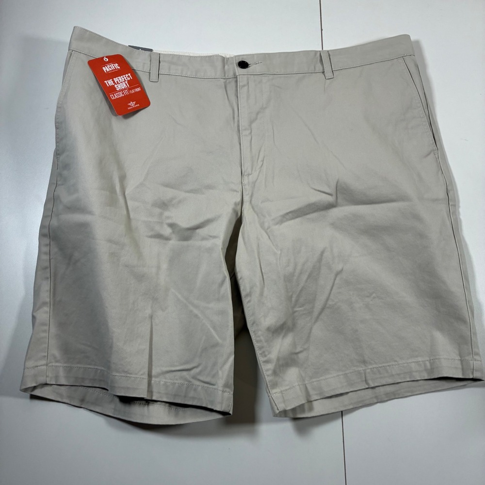 NEW Dockers Perfect Shorts 44 10" Beige Pacific Collection Classic Flat Front